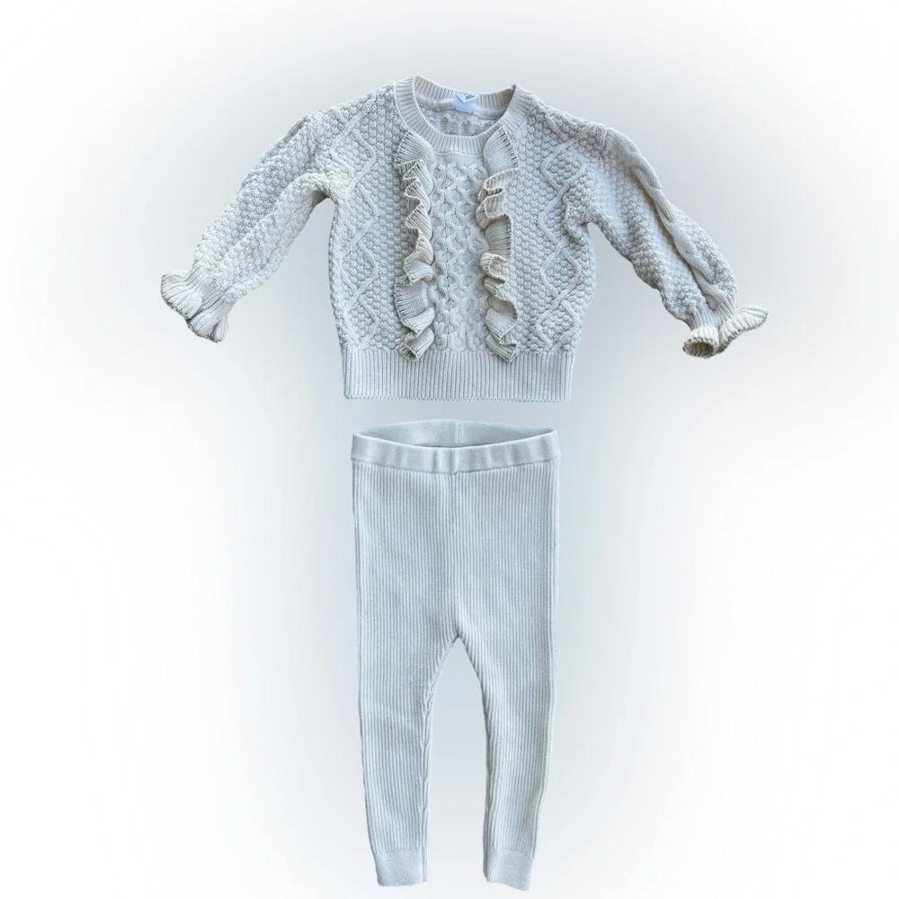 Gap Kids Cotton Cream Knit Sweater and Leggings Set size 18-24 Months